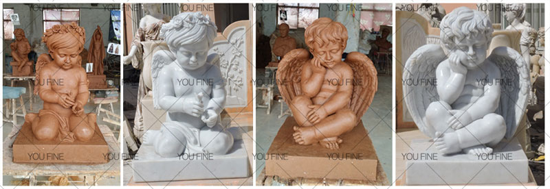 Home garden decor little cherub marble angel statue with wing