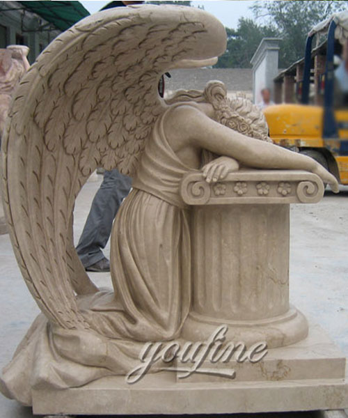 Beige marble crying angel tombdtone for sale