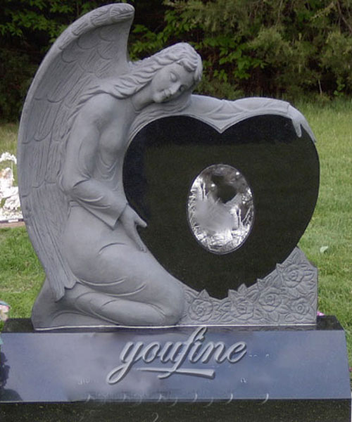 Black granite angel heart tombstone new  design for sale