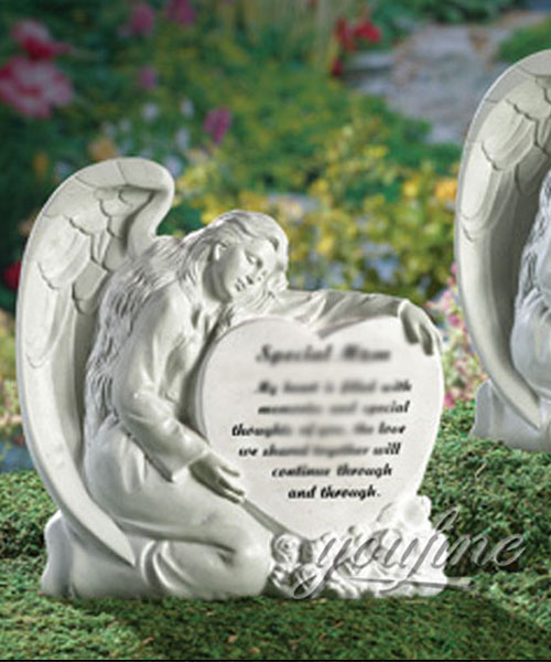 Hand carved natural marble angel heart shape headstones monuments for sale