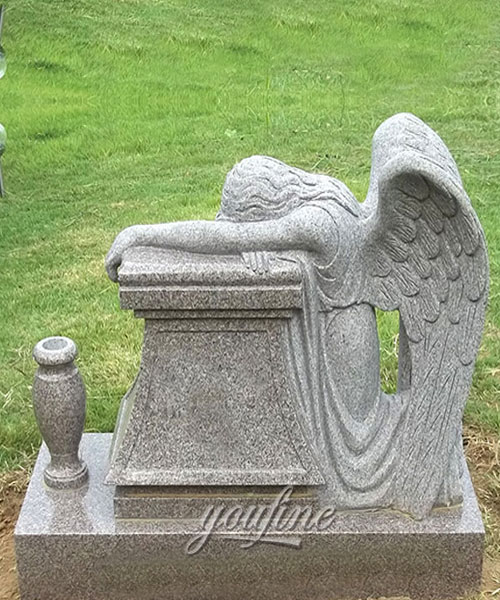 Hot Sale Grey Marble Carving Weeping Angel Tombstone for sale