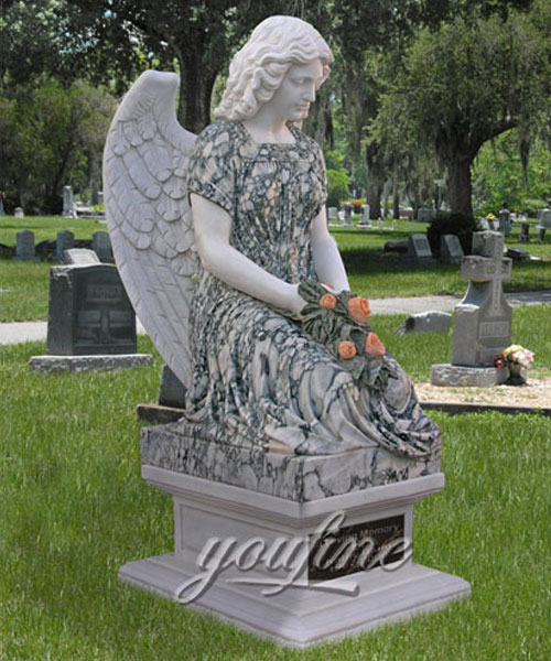 Multicolor marble stone kneeling angel headstone new design for sale
