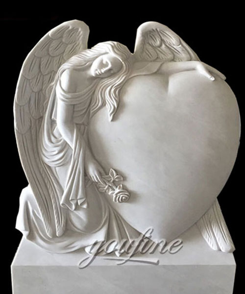 Natural Marble Angel Heart Headstone Monument Design for sale