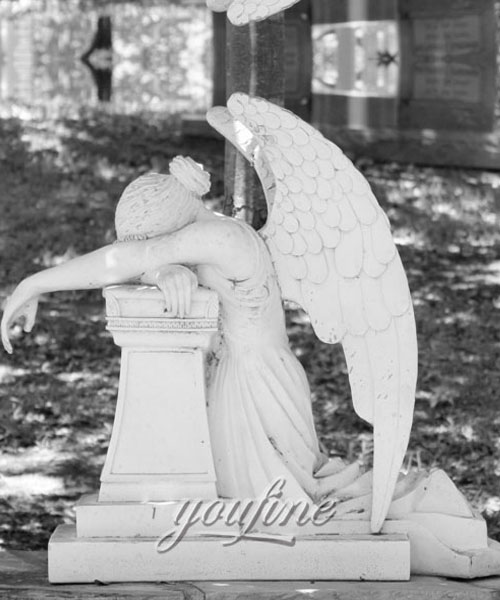 Natural Marble Hand Carved antique marble cermetery statue crying angel headstone