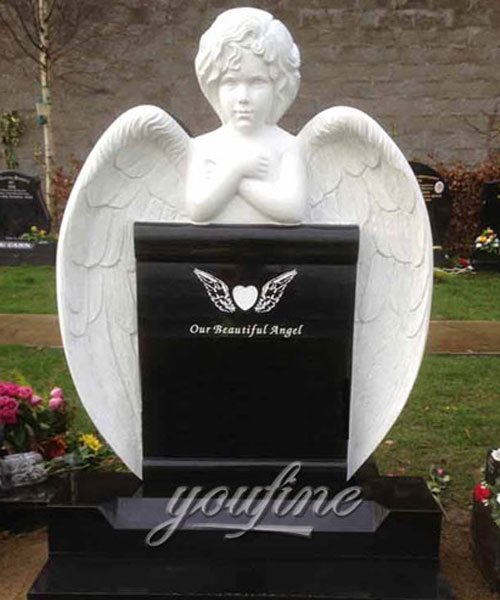 Natural white marble garden cherub sculpture tombstone for sale