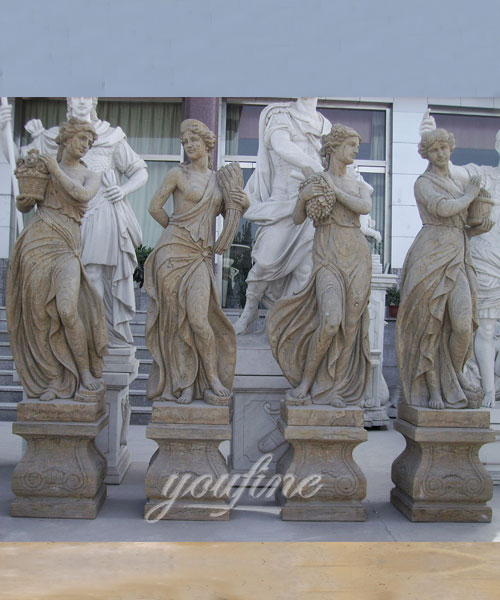 Outdoor custom four season beige marble statues for home decor