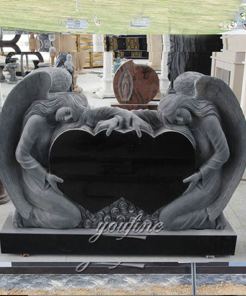 Unique Double Heart Carving weeping angel Monument design for sale