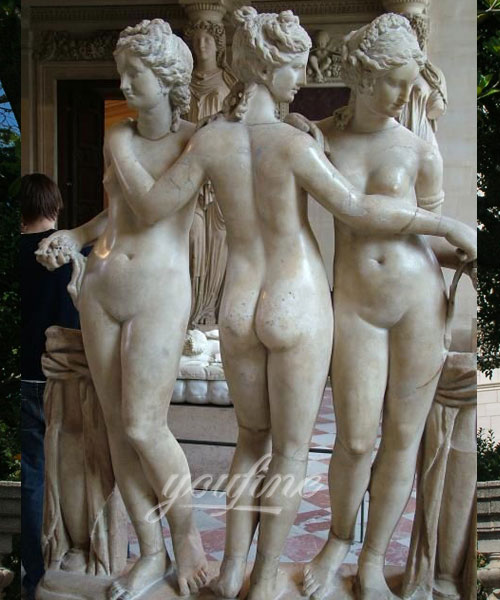 Outdoor white marble the three graces statue for decor