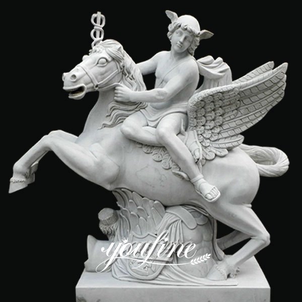 Marble Mercury Riding Pegasus Statue for Garden Decor supplier MOKK-223