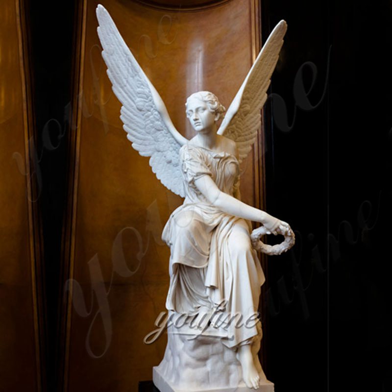 Delicate Marble Sitting Angel with Wings