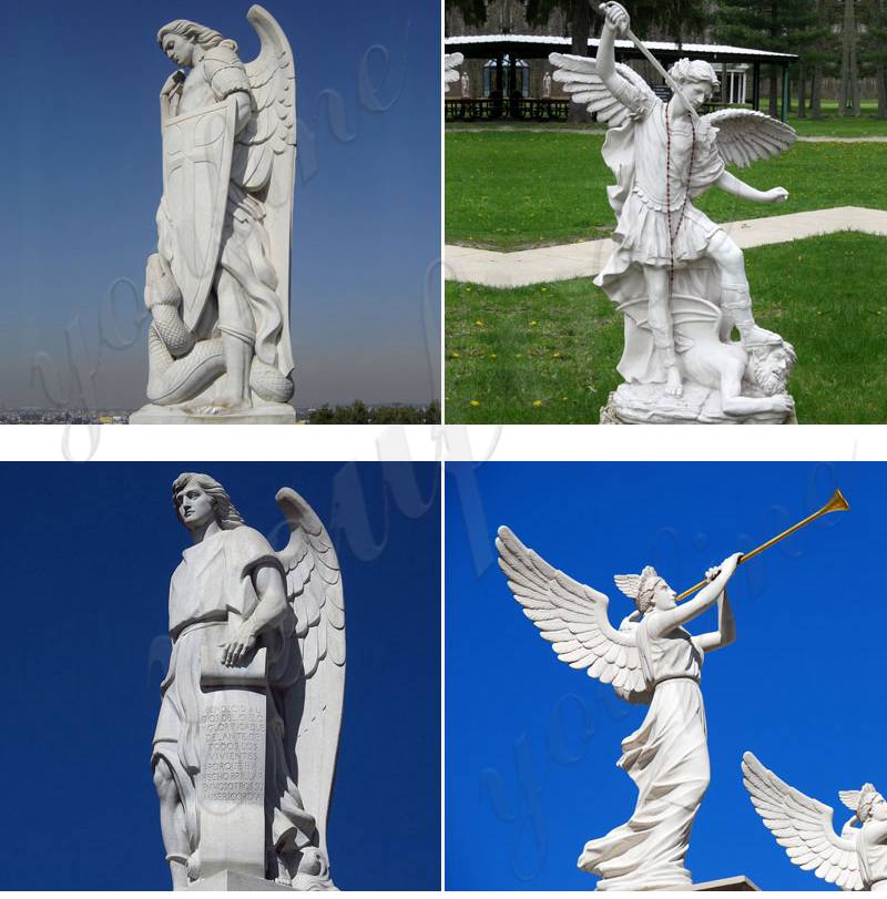 Pure Marble Holding Trumpet Angel Statues for Garden Supplier