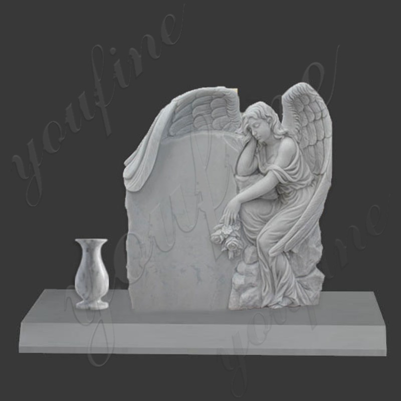 MOKK-36 White marble angel tombstone with flower pots made for US client