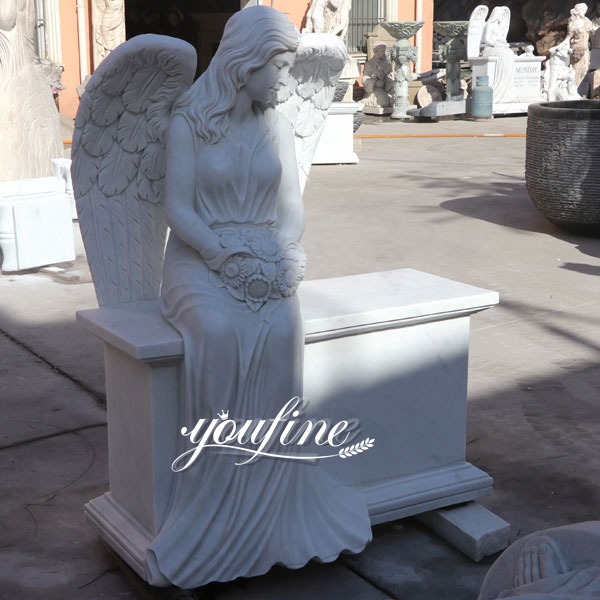 Marble Angel Memorial Headstones with Flower China Factory MOKK-98