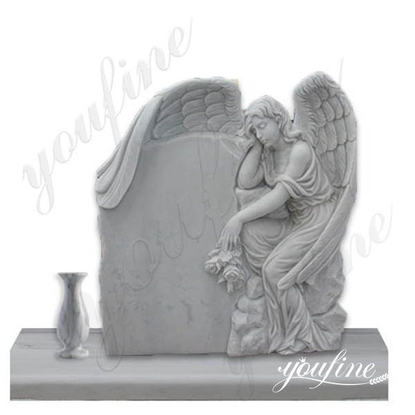 White Marble Angel Tombstone with Flower Pots China Supplier MOKK-36