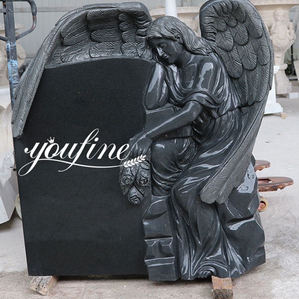 Black Granite Headstone Wepping Angel Statue Memorials for Sale MOKK-415