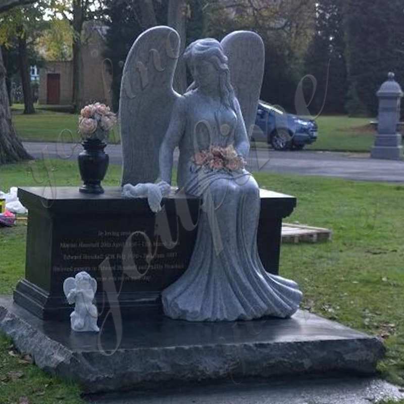Discount Angel Headstones For Graves Black Large Granite Angel Tombstone Designs For Sale For Baby--MOKK-111