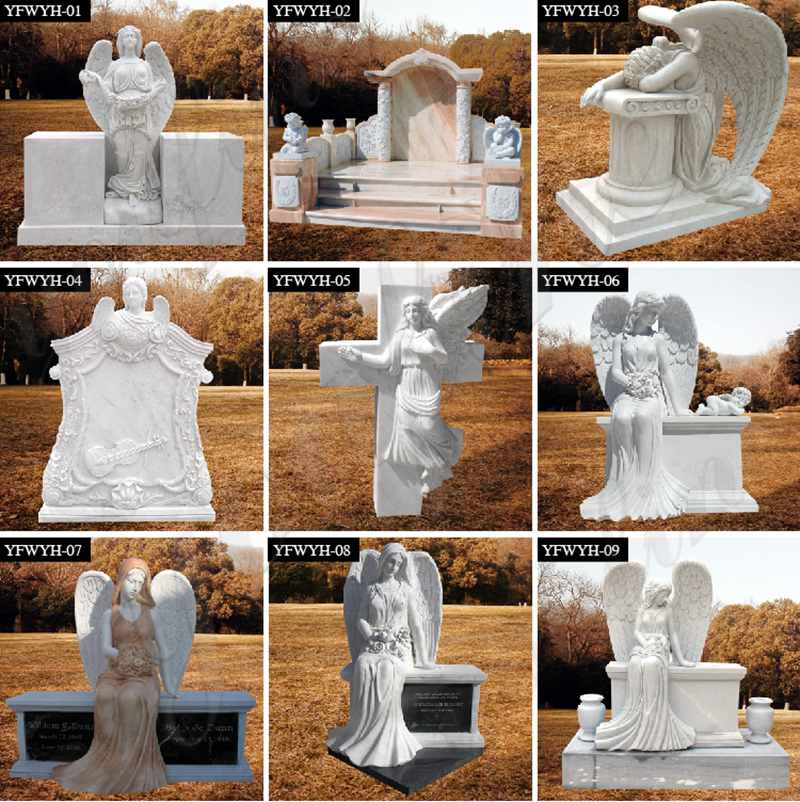 High Polished Marble Headstone with Angel Statue for 323