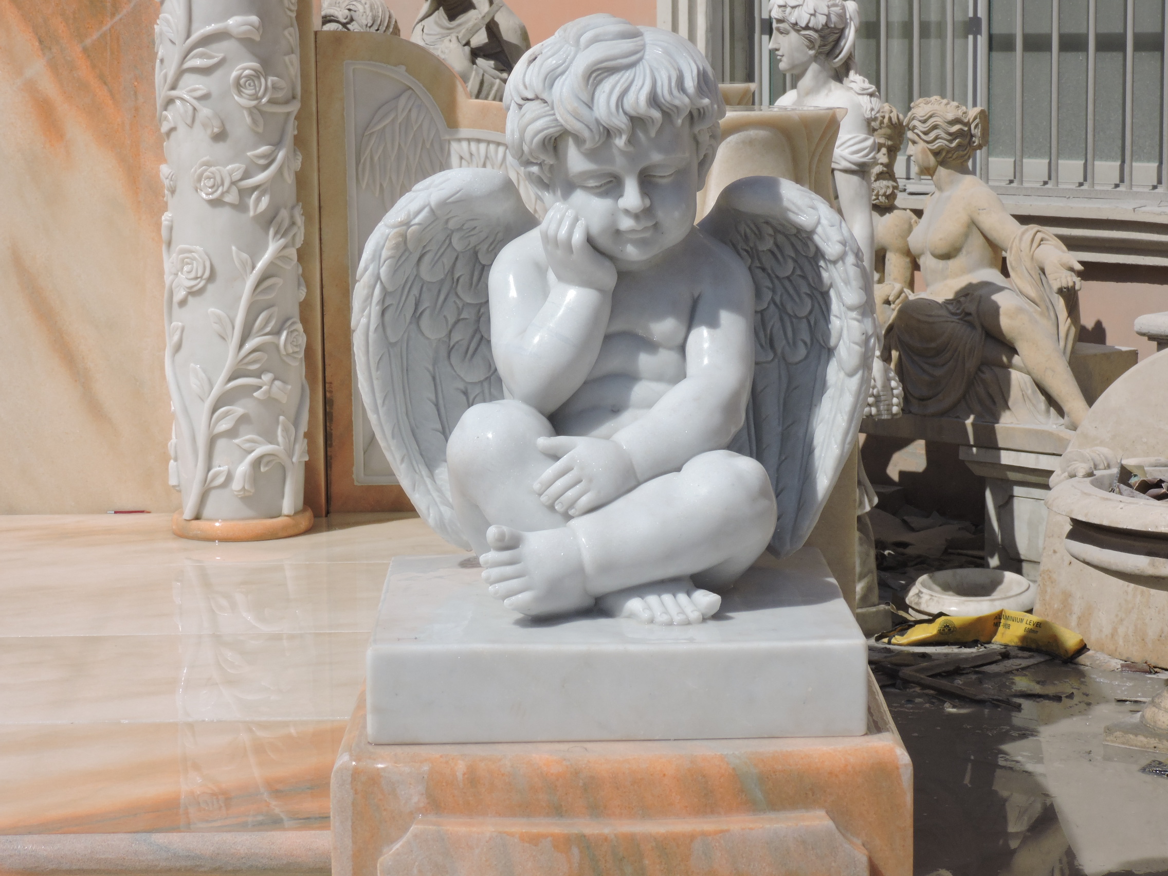 Marble Headstone with Angel Statue for Grave MOKK-323