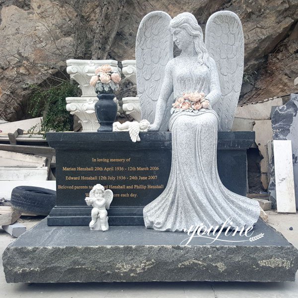 Natural Marble Sitting Angel Sculpture Tombstone for Sale MOKK-111