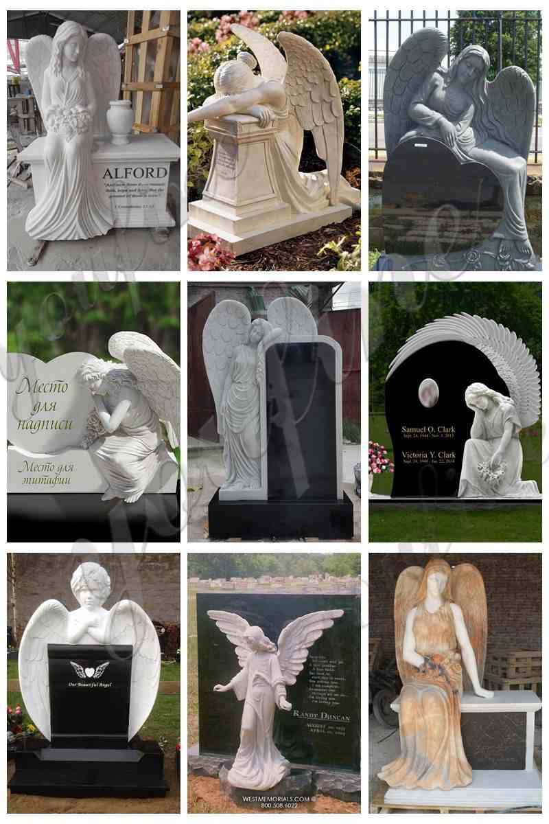 Natural Stone Sitting Angel Sculpture Tombstone China Factory