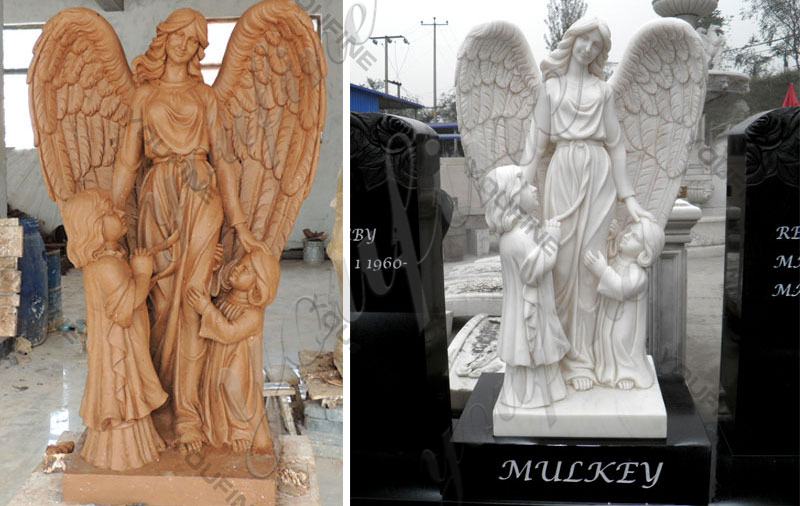Standing Angel Sculpture Mother and children Headstone for