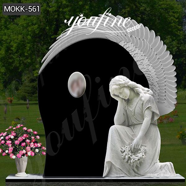 Black Granite Weeping Angel Tombstone for graves Supplier MOKK-561