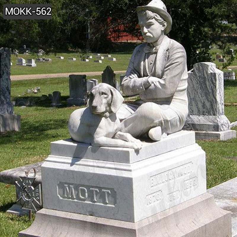 Marble Man with Dog Memorial Headstone for Sale MOKK