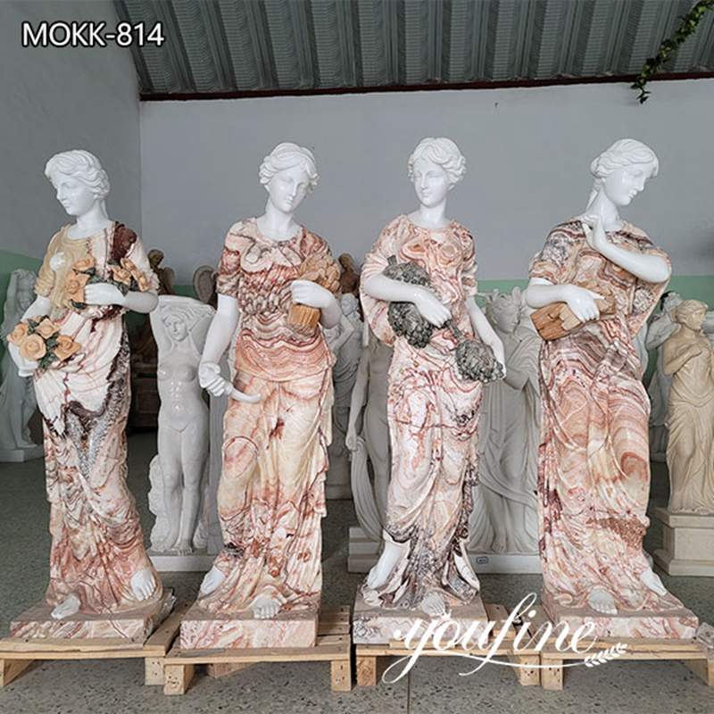 Flower Red Marble Four Season Statues Garden Decor MOKK-814