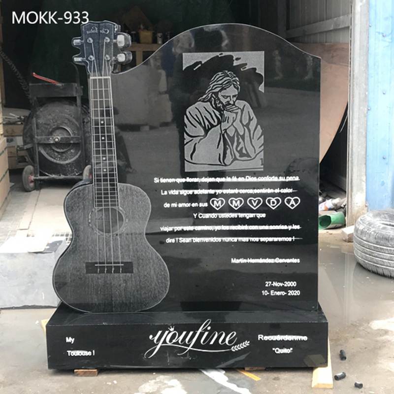 Customized Guitar Black Granite Gravestone Interest Decoration MOKK-933