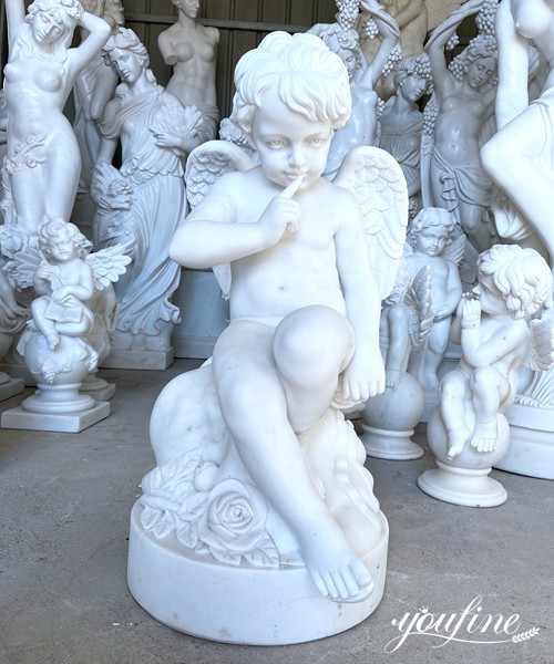 White Marble Seated Cupid Statue Etienne Maurice Falconet Art MOKK-924