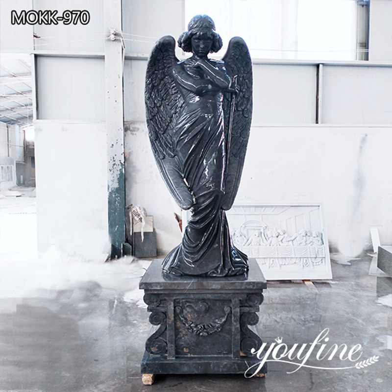 Black Marble Angel Monuments Statues Graveyard Decor Factory Supplier MOKK-970