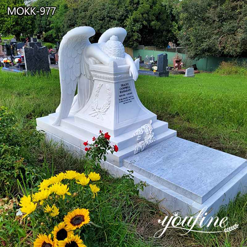 White Marble Guardian Angel of Grief Statue Headstone for Sale MOKK-977