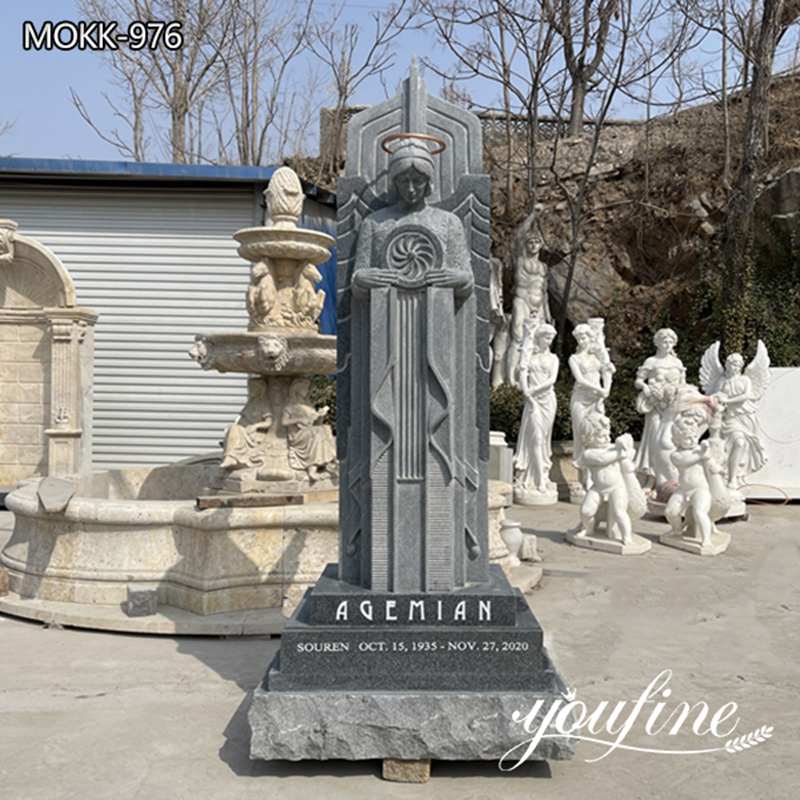 Black Marble Angel Monuments Statues Guardian  Gravestone for Sale MOKK-976