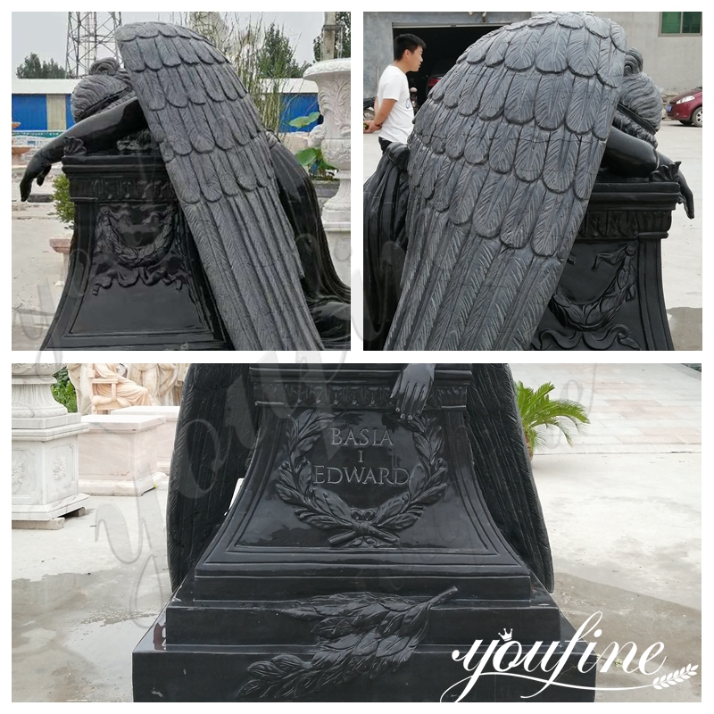 Black Marble Statue Angel Headstone for Sale MOKK-755