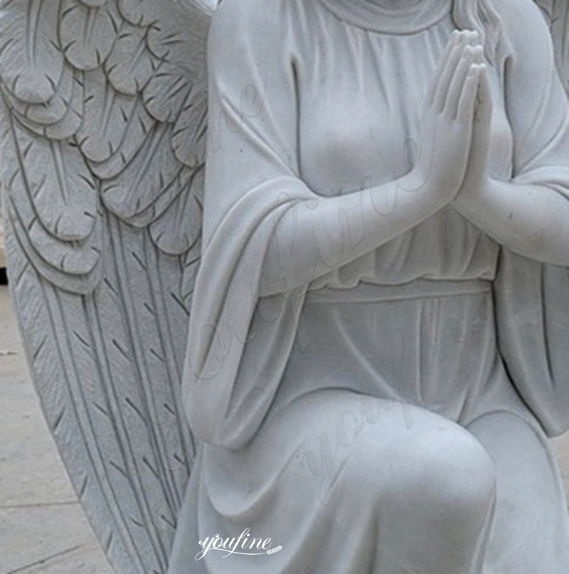 Natural White Marble Angel Kneeling Statue for Sale MOKK-063