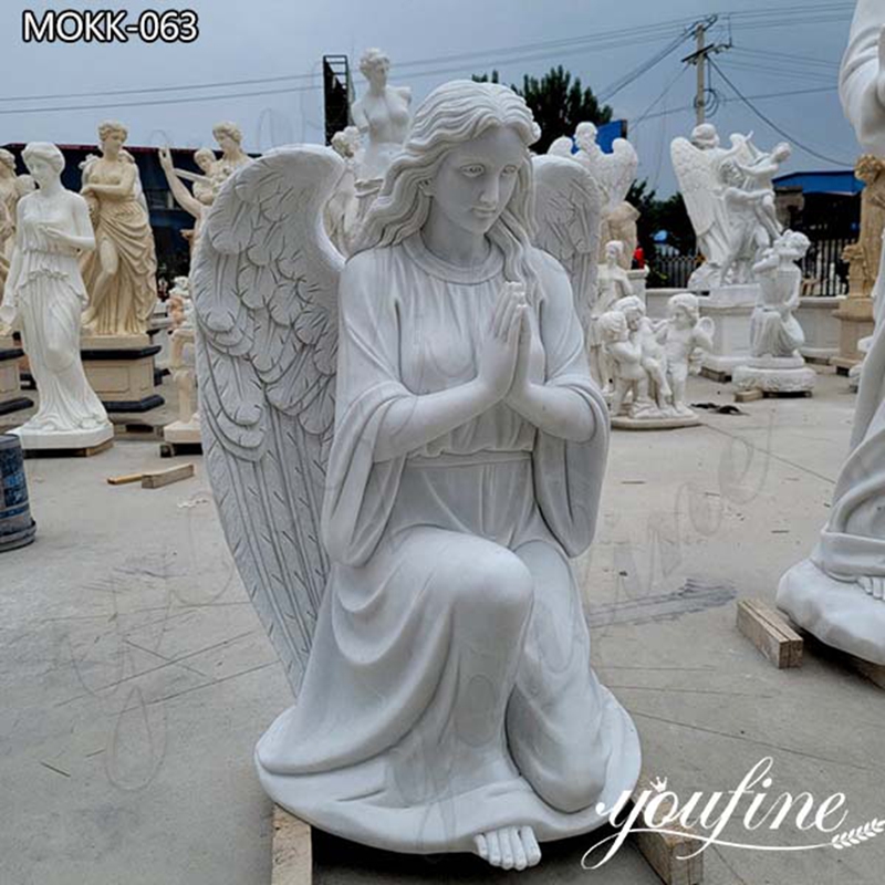 Natural White Marble Angel Kneeling Statue for Sale MOKK-063