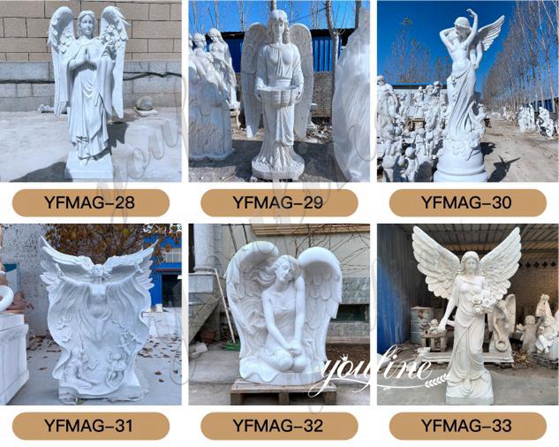 Natural White Marble Angel Kneeling Statue for Sale MOKK-063