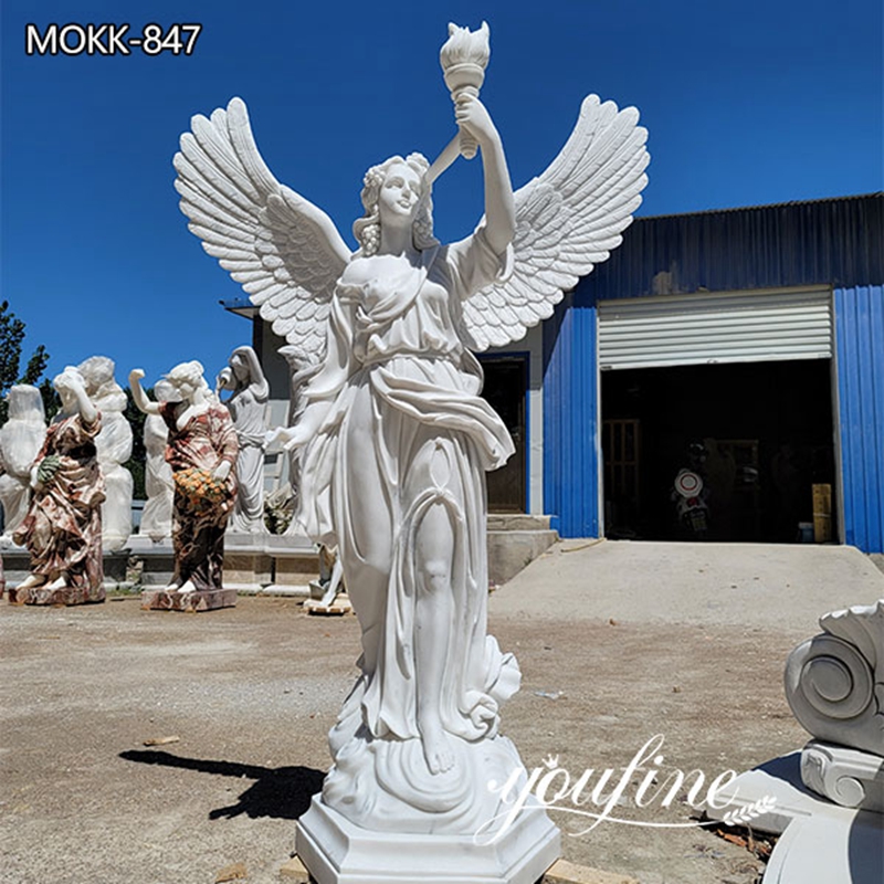 Beautiful Hand Carved White Marble Angel Statue Wholesale MOKK-847