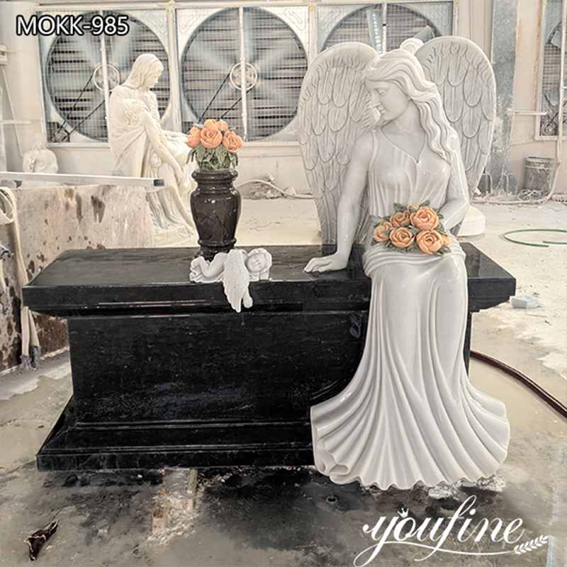 Beautiful Marble Sitting Angel Tombstone Design with Competitive Price MOKK-985