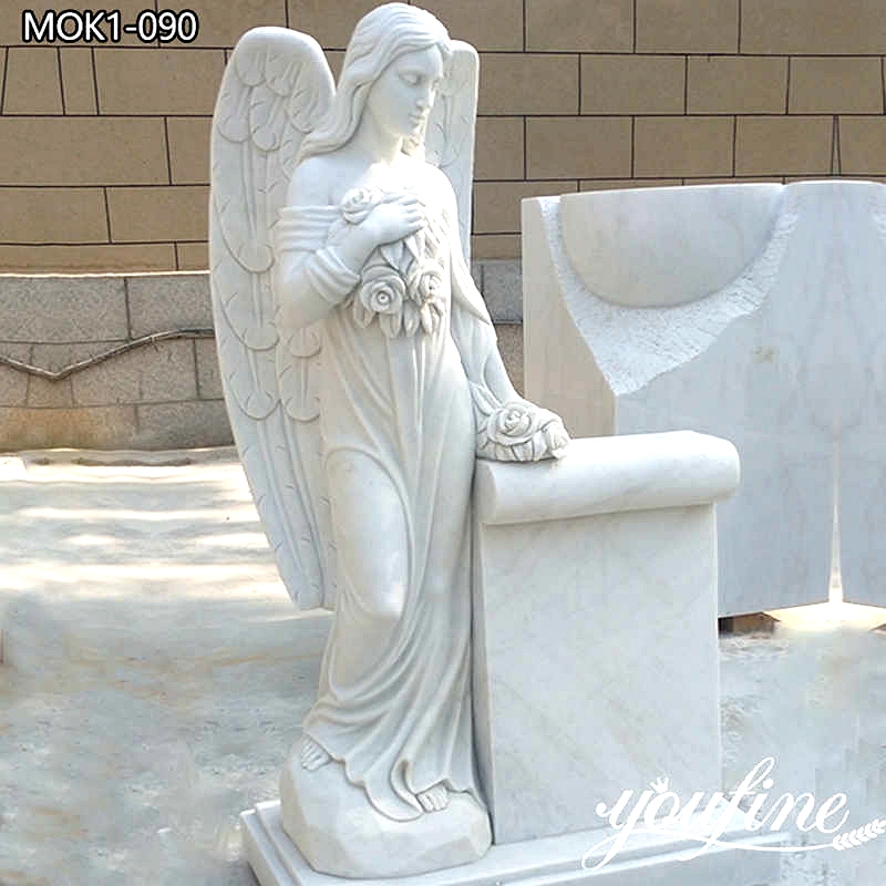 100% Natural Marble Single Headstone with Angel Design Top Quality MOK1-090
