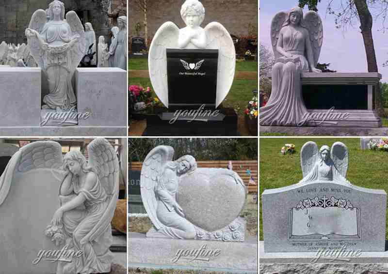 Large Hand Carved Marble Guardian Angel Headstone with Competitive Price MOK1-084