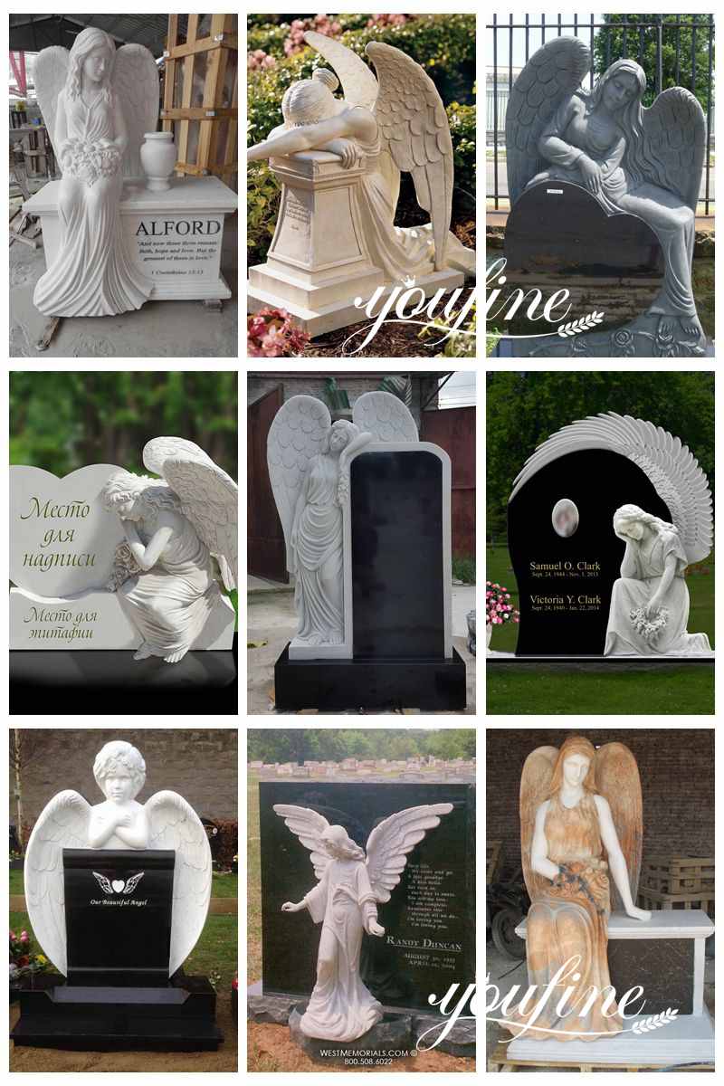 Beautiful Marble Sitting Angel Tombstone Design with Competitive Price MOKK-985