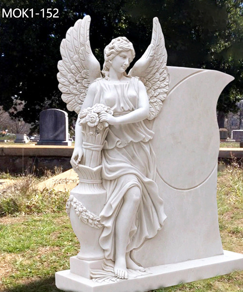 White Marble Guardian Angel Headstone Designs for Sale