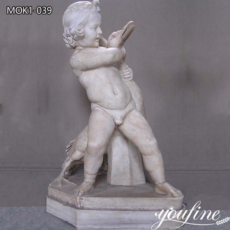 Hand Carved Marble Boy with Goose Statue Decor MOK1-039