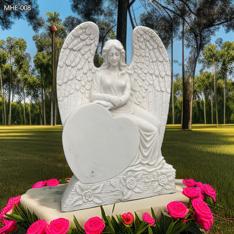 White Marble Angel Engravings Headstones Supplier